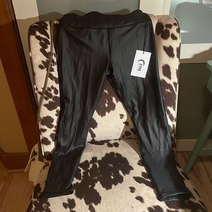 Black Hi-Rise Leggings with Light Metallic Sheen
